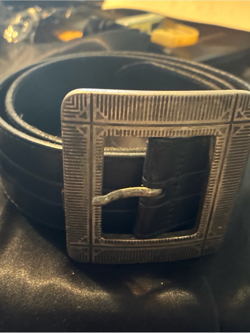 Banana Republic Black Leather Belt with Textured Silver Buckle